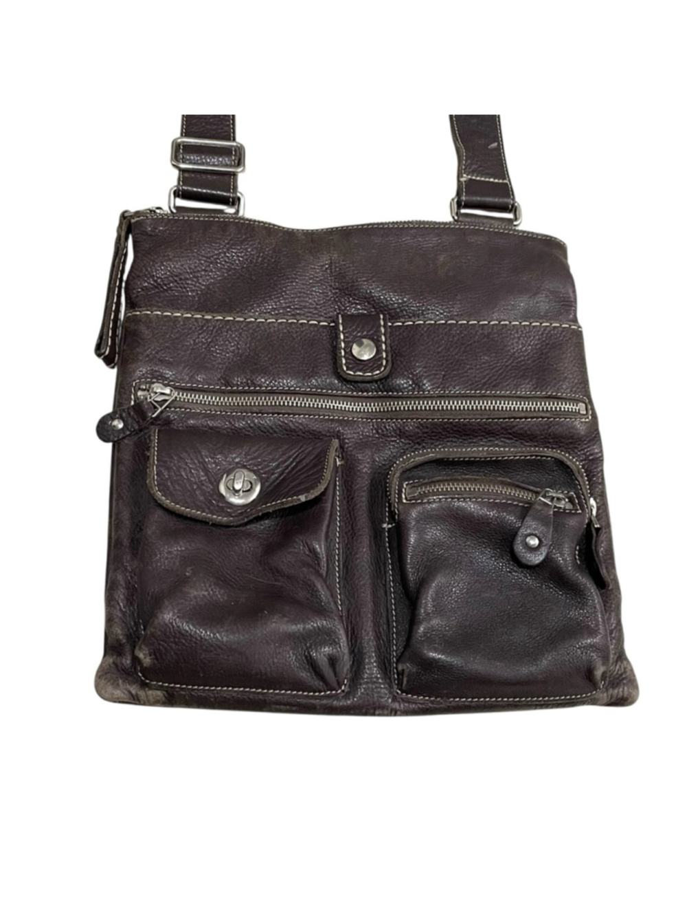 Roots Vintage Leather Venetian Village Crossbody Messenger Bag Black